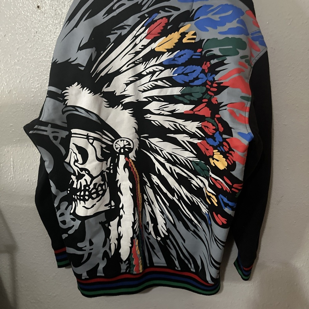 Vintage Exa Unlimited Indian Head Hoodie Black Jacket Coat Y2K Boho Indie - Picture 7 of 10